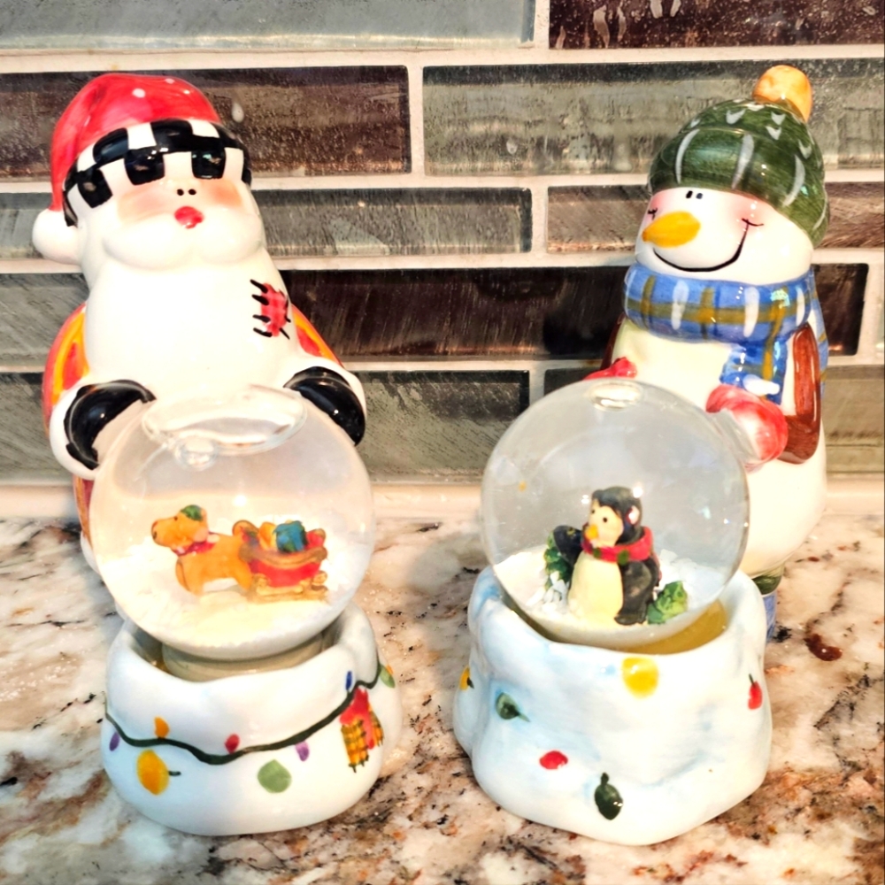 Santa's Helpers Salt and Pepper Shakers with Snowglobes